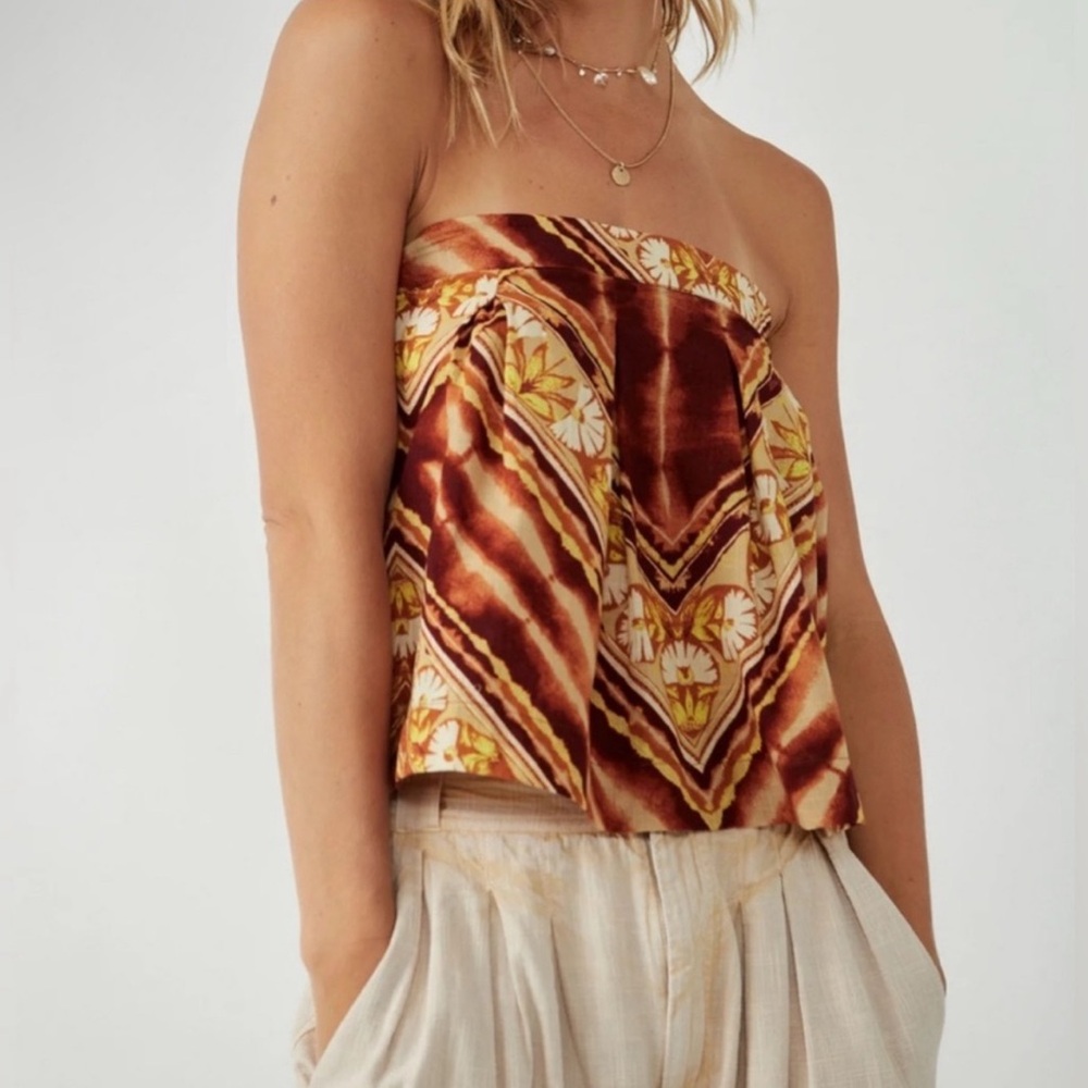 Free People Strapless Top - Brown and Yellow